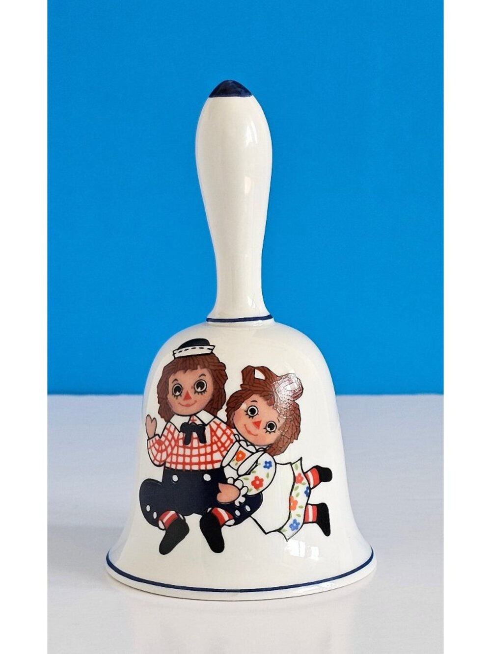 Vintage 1971 Raggedy Ann and Andy Porcelain Decorative Bell, Bobbs-Merrill Co